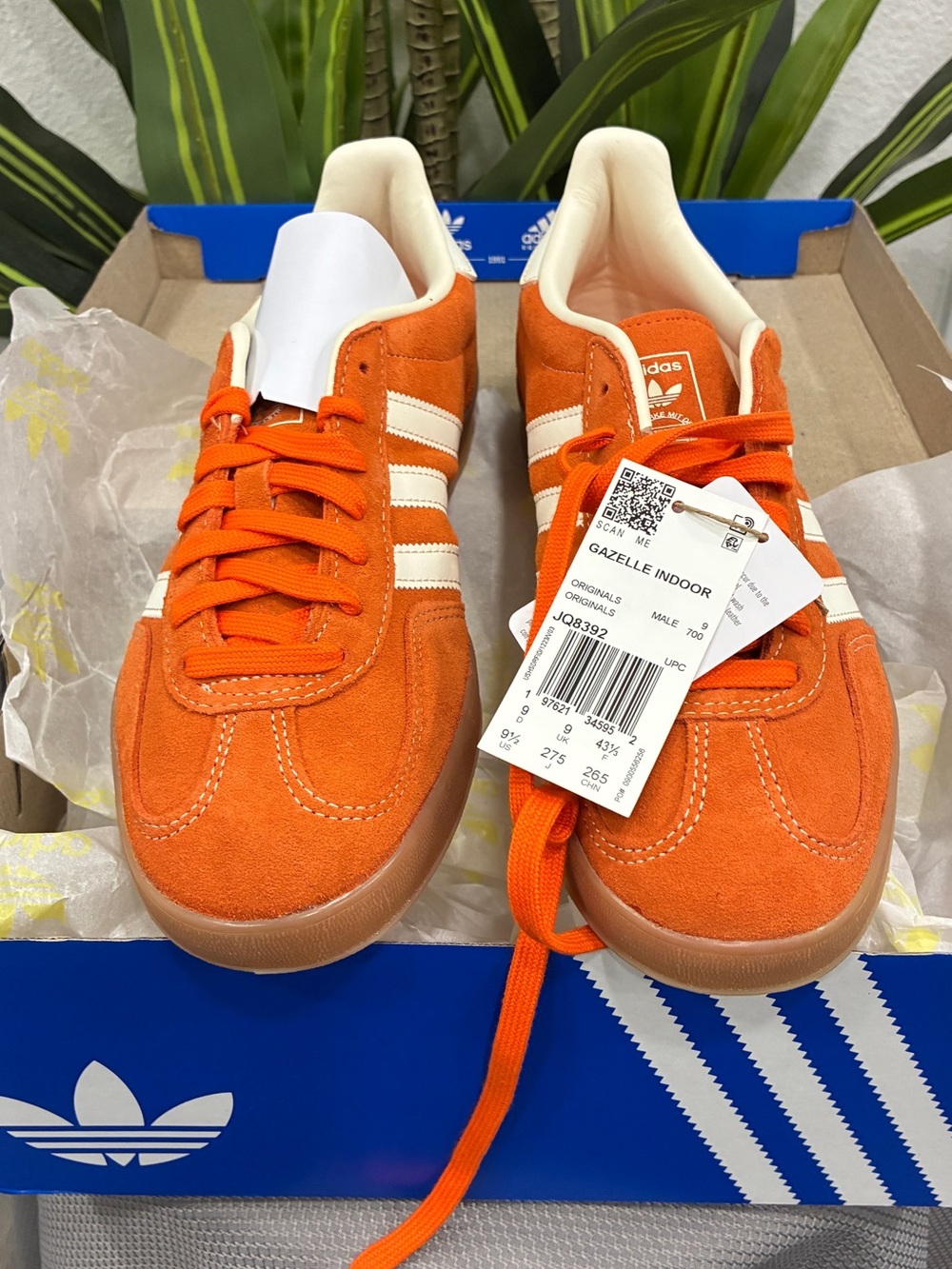 Adidas Gazelle Indoor Suede Sneakers in Bright Orange with Cream Stripes